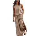 thumbnail image 2 of Robe Décontractée pour Femmes Robe d'Été pour Femmes Sans Manches Col Robes Maxi Couleur Unie Robe à Fente Vêtements pour Femmes G AG, 2 of 5