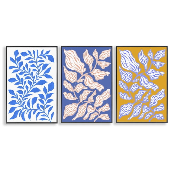 Stupell Industries Boho Leaf Patterns Plants & Flowers Painting Black Framed Art Print Wall Art, 12 x 18, Set of 3