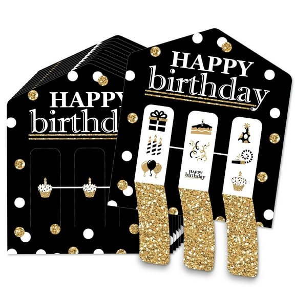 Big Dot of Happiness Adult Happy Birthday - Gold - Birthday Party Game Pickle Cards - Pull Tabs 3-in-a-Row - Set of 12