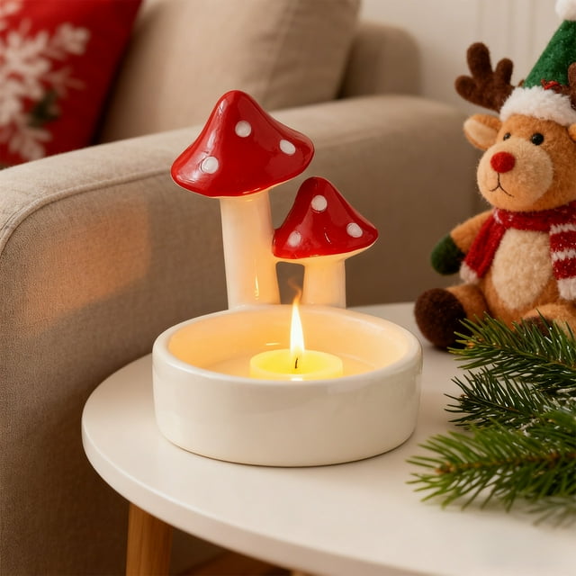 ABPWLY Ceramic Christmas Candle Holder Cartoon Design Holiday Tabletop Scented Wax Statue Aromatherapy Centerpiece Festive Home Birthday Party Child Cute Gift 1Pc 3x3.4in