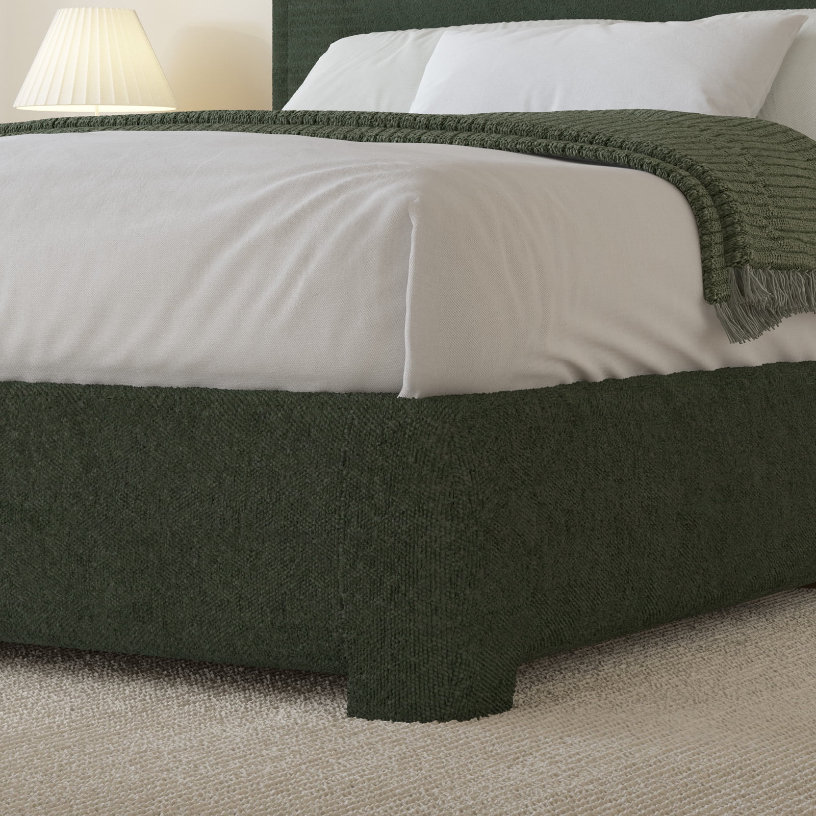 4 EVER WINNER Full Size Bed Frame, Boucle Upholstered Bed Frame with Headboard, No Box Spring Required, Easy Assembly, Green