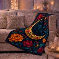 thumbnail image 6 of Enchanted Raven Crescent Moon Floral, Festive autumn celebration Scene, Warm Flannel Blanket for Living Room and Reading Nook, Art Lovers autumn celebration Gift, Festive Home Decor, 6 of 9