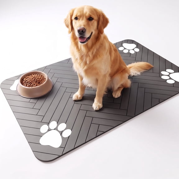 Absorbent Pet Feeding Mat for Dog & Cat Bowls - Waterproof Non-Slip Placemat, Quick Dry (27x17, Dark Gray)