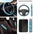 thumbnail image 4 of Yuyamidu Cherry Blossom Car Seat Covers Full Set of 16 Blue Steering Wheel Cover Seat Belt Pad Sunshade Rearview Mirror Cover Car Coasters Key Chain Gear Shift Knob Cover Fit Most Vehicles, 4 of 7