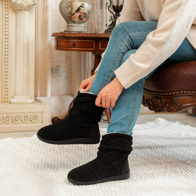 LongBay Women s Chenille Knit Cosy Boots Slippers Warm Plush Fleece Winter Booties Slipper Memory Foam House Shoes