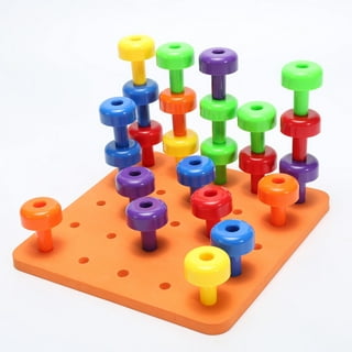 Wooden Peg Board Toddler Toys Children's Math Learning Color Row Sorting Montessori Game Rainbow Color Bead Puzzle Stacking Board Toy with Plastic