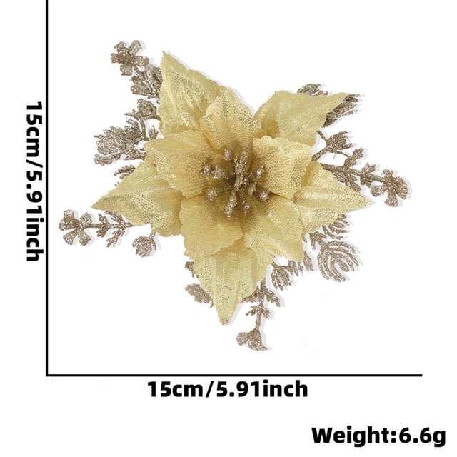 Xihbxyly Decoración Floral Navideña, Pétalos Brillantes, Accesorio Versátil para Árboles y Coronas, Decoración Navideña, Elegante Toque Festivo, Práctico Diseño de Clip, Tamaño de 16 Cm