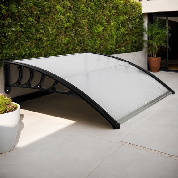 Black Bracket Door Window Awning, 100x96cm Rain Shelter Cover