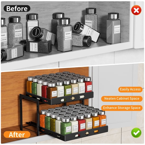 Pull Out Spice Rack Organizer for Cabinet, 2-Tier Cabinet Spice