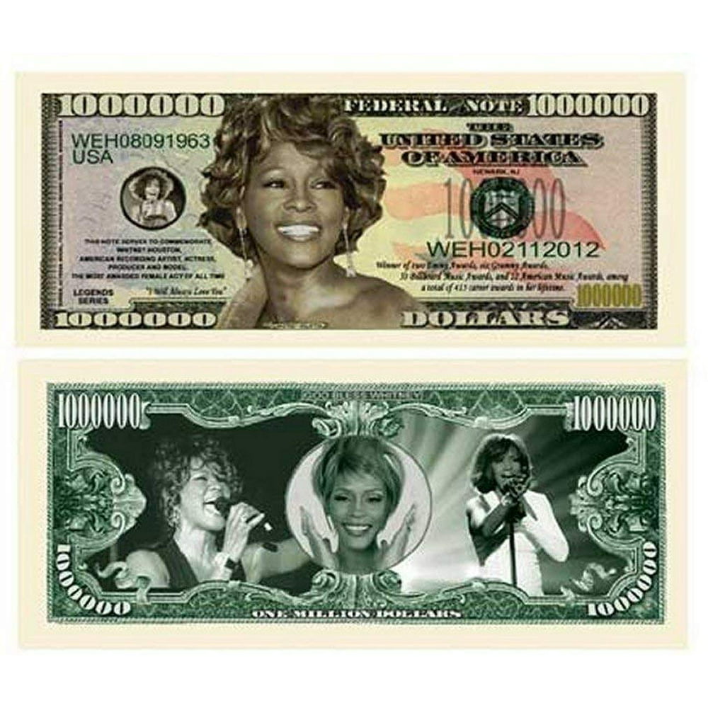 5 Whitney Houston Million Dollar Bills with Bonus “Thanks