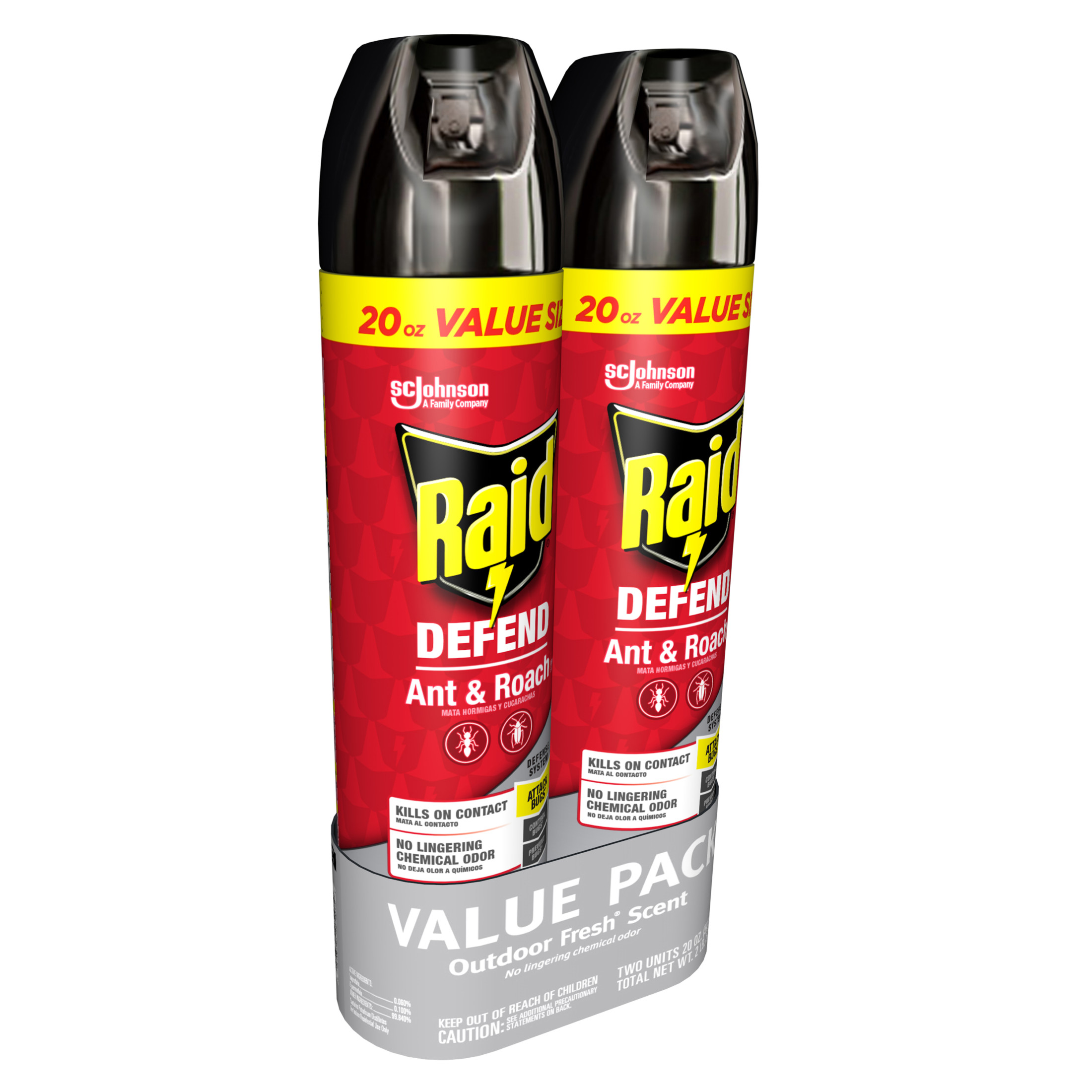 Raid Defend Ant & Roach Insect Killer Spray, Outdoor Fresh Scent, for Indoor Use, 20 oz, 2 count