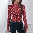thumbnail image 2 of GZWYHT Women's Sheer Mesh Tops Polka Dot Print Long Sleeve Shirts Blouses Slim Fit T Shirts See Through Blouse Red L, 2 of 7