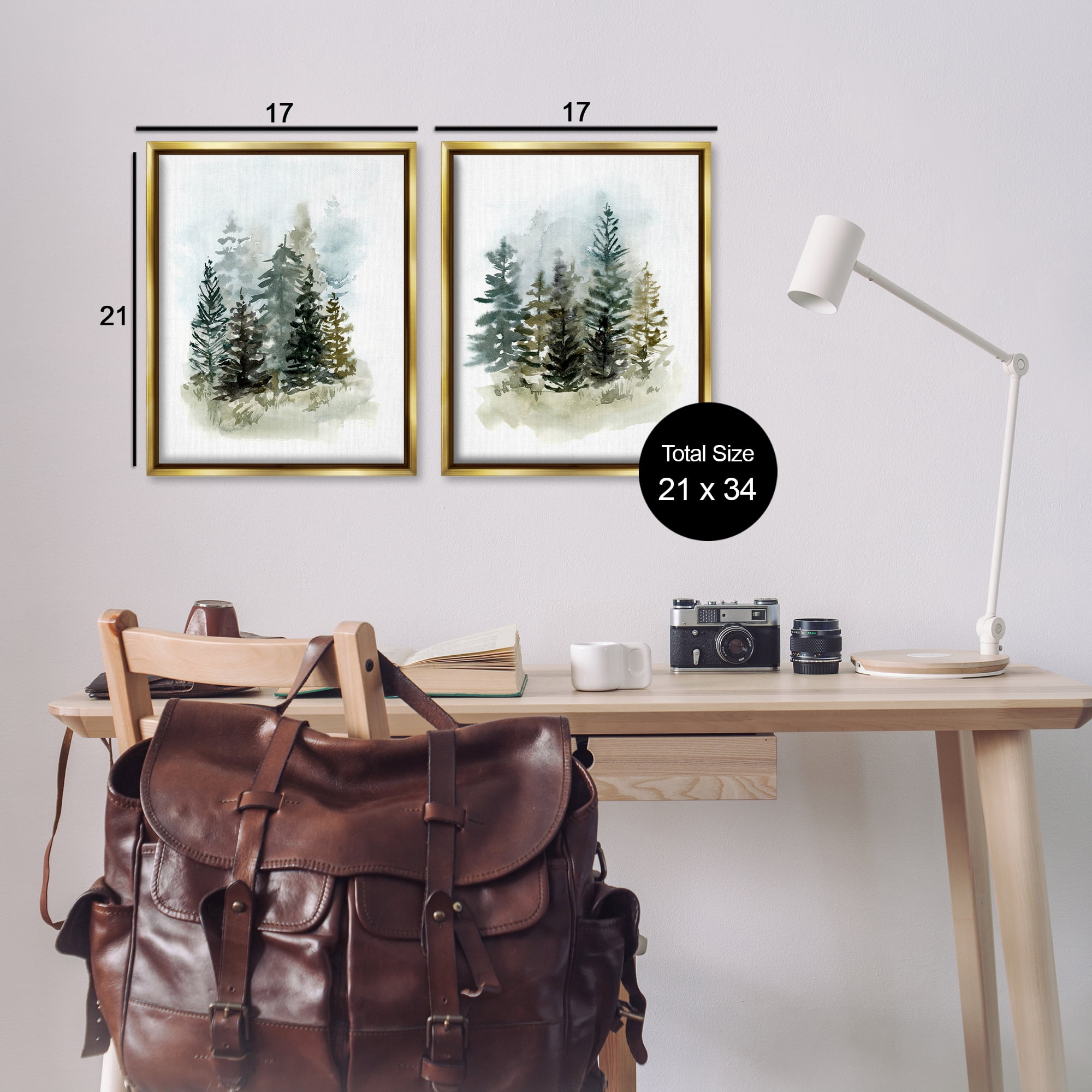 Stupell Industries Pine Trees Forest Grove Landscape & Nature Painting Gold Floater Framed Canvas Art Print Wall Art, 17 x 21, Set of 2