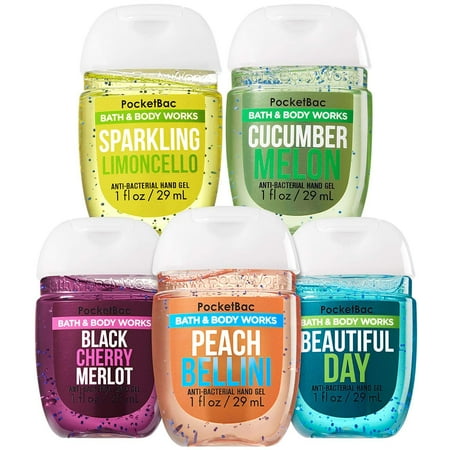 Bath and Body Works FRESH PICKS 5-Pack PocketBac Hand Sanitizers (Peach Bellini, Black Cherry Merlot, Beautiful Day, Limoncello and Cucumber (Best Bath And Body Works Hand Sanitizer Scent)