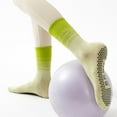 thumbnail image 2 of Gradient Ribbed Crew Socks with Non-Slip Grip Bottom for Indoor or Studio Everyday Use - Green, 2 of 2
