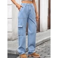 thumbnail image 4 of Womens High Waist Cargo Jeans with Pockets Rigid Fit Casual Everyday Fashion Durable Versatile Wear Sturdy Stitching, 4 of 16