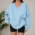 thumbnail image 2 of Women's Oversized Sweatshirt V Neck Solid Color Long Sleeved Pullover Sweater, Elegant Casual Athletic Top For Cold Weather,Size:L, 2 of 5