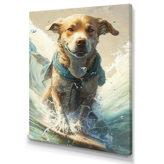Designart Dog Surfing II Canvas Wall Art