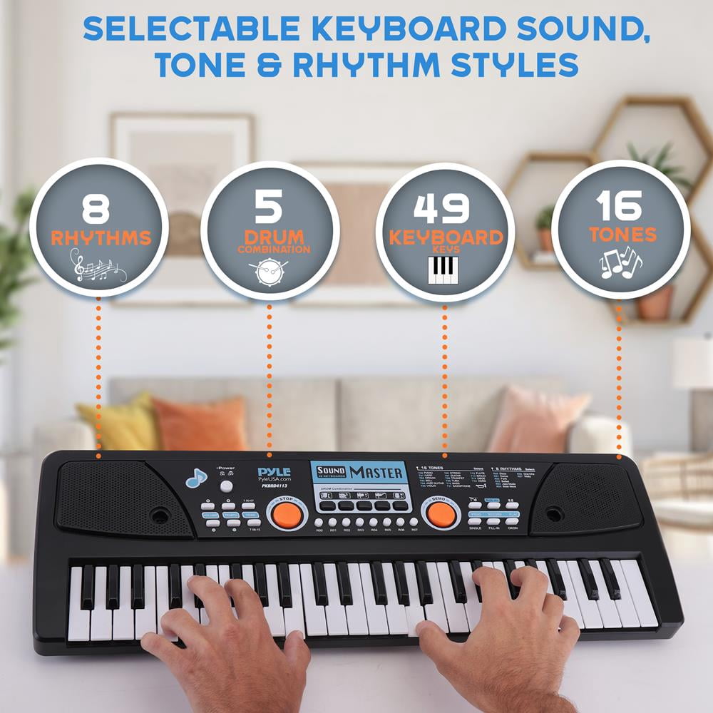 Digital Musical Karaoke Keyboard - Portable Electronic Piano Keyboard with Built-in Rechargeable Battery & Wired Microphone (49 Keys)