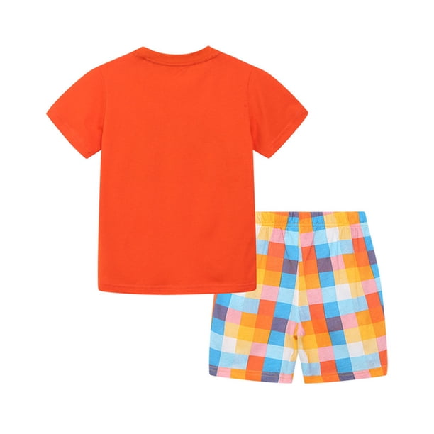 Gibobby Conjunto 2PCS de pants para niño Pantalones cortos de manga corta para niños de verano Traje de niños con patrón de dibujos animados de algodón de pun(Naranja, 4-5 Años)