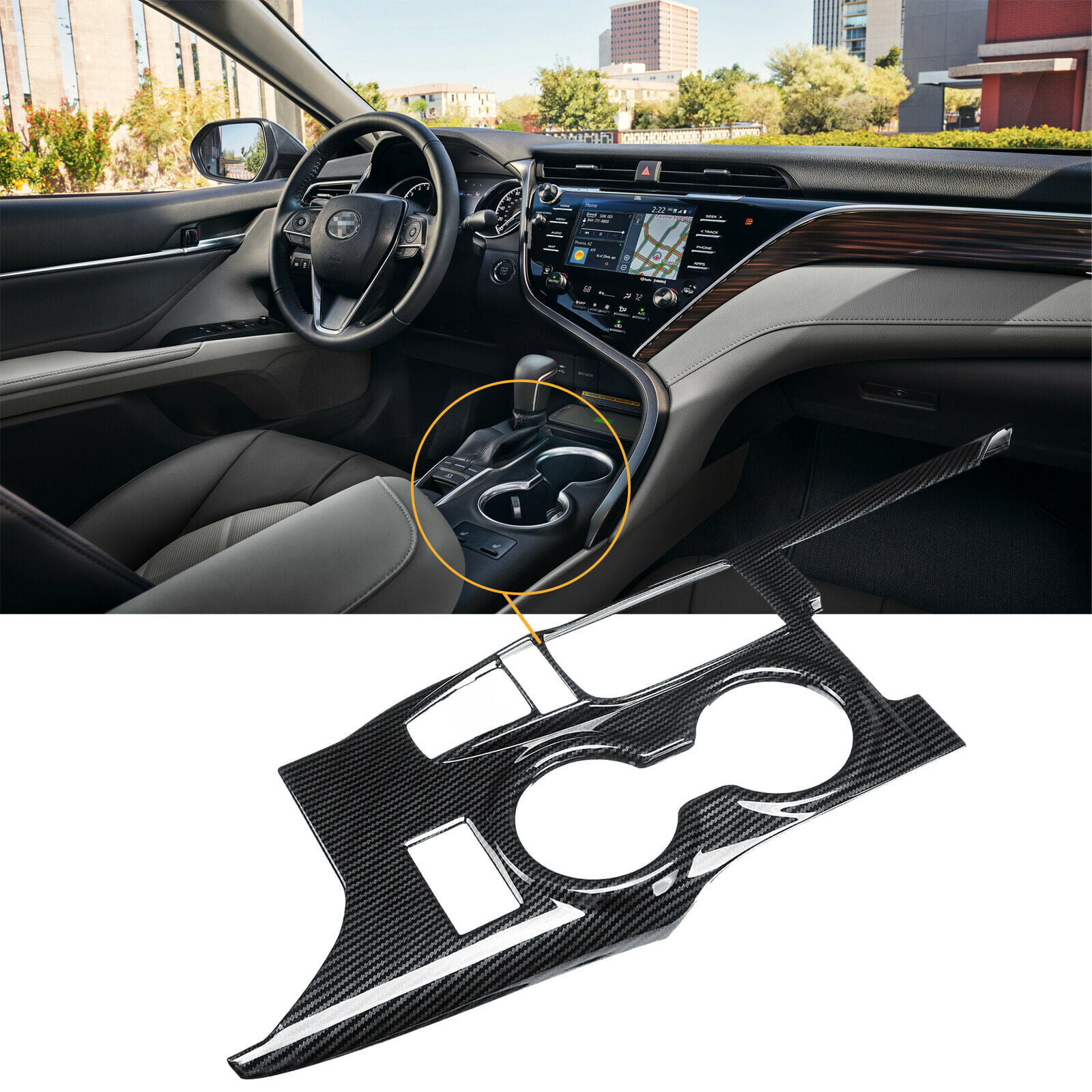 Carbon Fiber look Interior Gear Shift Knob Cover Trim For Toyota Camry 2018 2019 