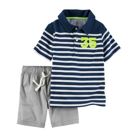 Carter's Baby Boys' 2 Piece 2-Piece Striped Polo & Canvas Short Set, 3 Months