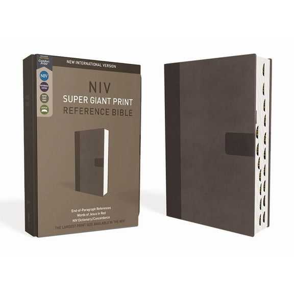 Niv, Super Giant Print Reference Bible (Font Size: 16.5-Point), Leathersoft, Gray, Red Letter, Thumb Indexed, Comfort Pr, (Hardcover)