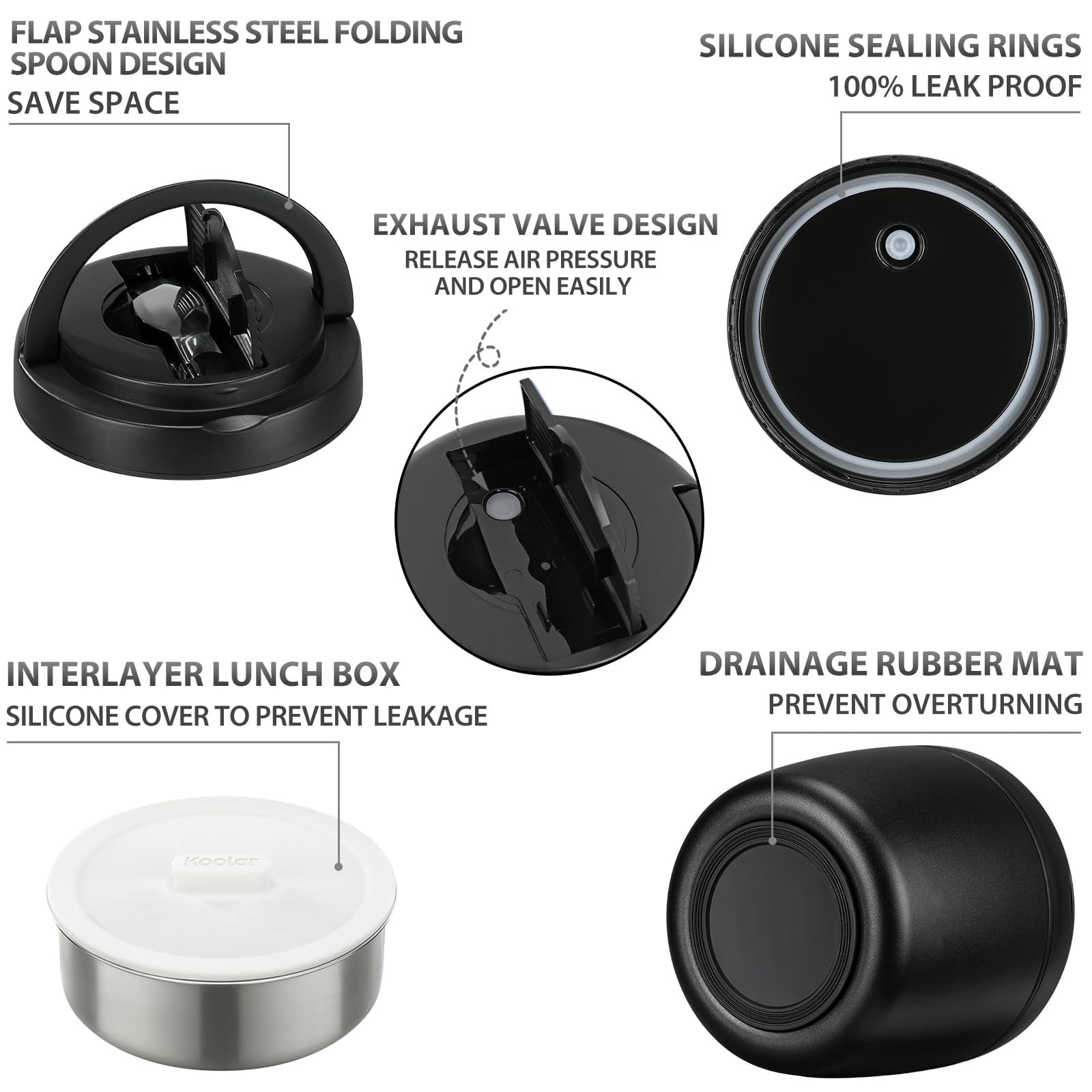 Thermo Food Jar for Hot Food Adults 32OZ Soup Thermo Lunch Containers Wide Mouth Vacuum Insulated Stainless Steel Leakproof Bento Box with Spoon (Black)