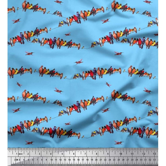 Soimoi Rayon Crepe Fabric Colorful Bird Print Fabric by the Yard 46 Inch Wide