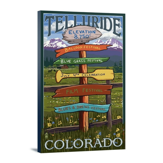 Telluride, Colorado, Festival Destination Signpost, (12x18 Wrapped Canvas, Wall Decor, Artwork)