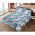 thumbnail image 4 of Ambesonne Tropical Boho Fitted & Flat Sheet with Shams 4 Pcs Set, Abstract Brush Palm, King, Deep Sky Blue Ceil Blue, 4 of 5