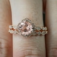 thumbnail image 4 of 2.25 carat 6mm Round Cut Real Morganite and Diamond Moissanite Halo Bridal Wedding Ring Set with 18k Gold Plating, 4 of 4