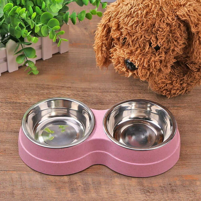 Nordmiex Ceramic Dog Bowl Set Dog Food and Water Bowls with Stand  13.5oz/385ml, Pink 