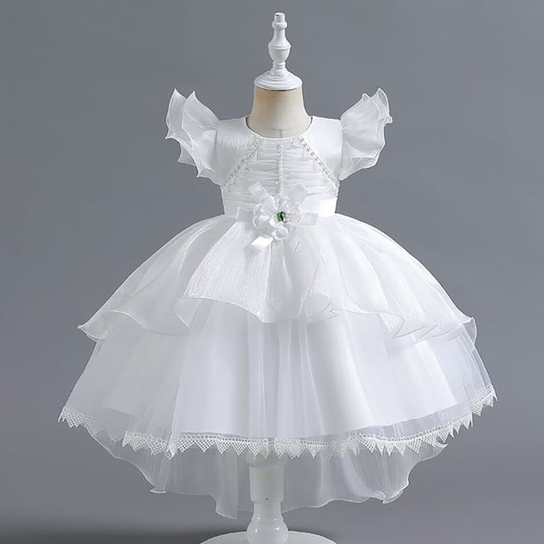 Flower Pearl Girls Princess Dress Organza Trailing Wedding Dama de honor Tutu Vestidos Niños Fiesta de cumpleaños elegante Vestido de noche5T (Etiqueta 120) Gao Jinjia LED