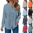 thumbnail image 6 of Dvprdro Womens V Neck Long Sleeve Button Down Shirts Cotton Solid Blouses Casual Loose Tops, 6 of 6
