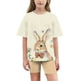 thumbnail image 6 of Toddler Easter Clothes Easter Bunny Egg Printed Cute Gradient Loose Short Sleeve Top Yoga Shorts Suit 5-15Y Khaki 5 Years, 6 of 9