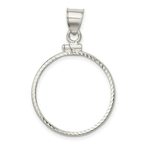 925 Sterling Silver Solid Polished Screw top 24.1 x 1.7mm $0.25 Diam Cut disk Bezel Pendant Necklace - Pendant for Women