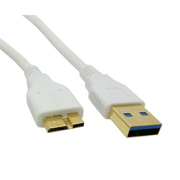 AYA 15Ft (15 Feet) USB 3.0 Cable A (M) to Micro B (M) Cable w/Gold Connectors White