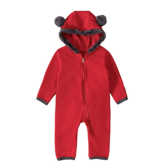 TMOYZQ Infant Baby Girls Boys Solid Cartoon Ears Hoodie Romper Clothes Fleece Jumpsuit Toddler Plush Bodysuit Footed Snowsuit Onesies Winter Warm Coat Outfits 3M-3T