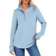 thumbnail image 2 of Dazajoo Womens Solid Half Zip Mock Neck Sports Sweatshirt Oversized Long Sleeve Pullover Tops with Thumb Holes,Blue,M, 2 of 10