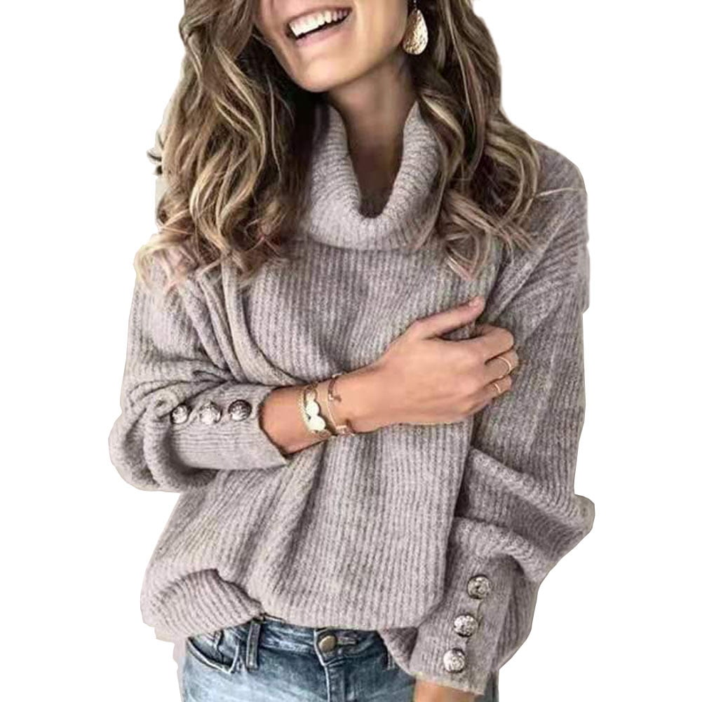 Womens Casual Long Sleeve Turtleneck Knit Pullover Sweater Long Sleeve Turtleneck Knitted Sweater Jumper Blouse 