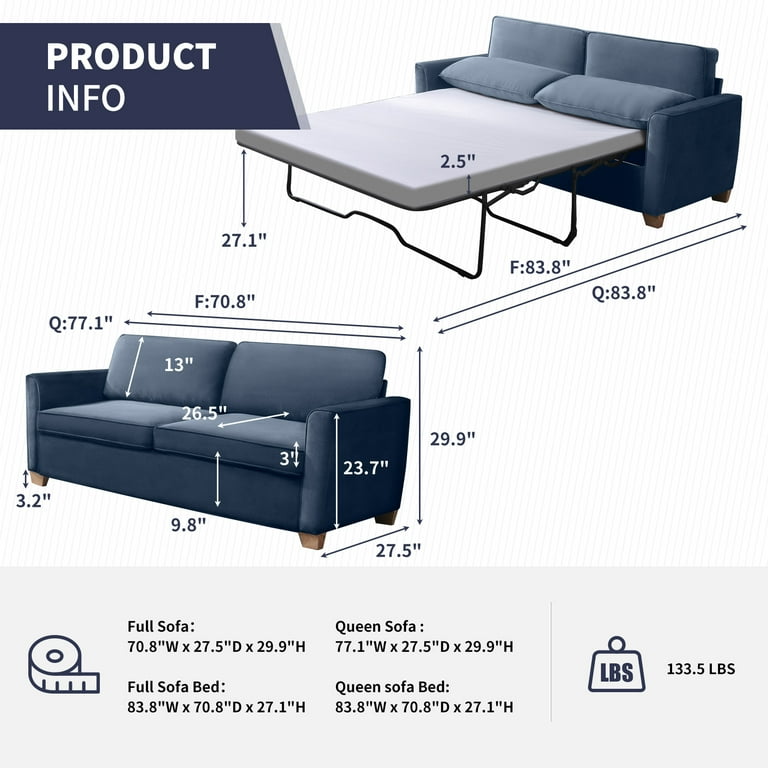 Pull out couch bed size discount