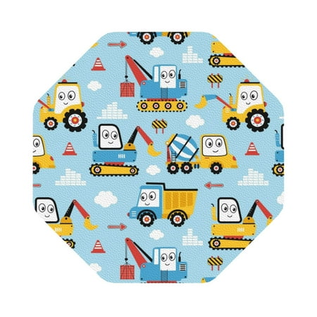 

Coaee Building Truck Print Leather Coasters Set of 6 Non-Slip Washable Cup Coasters for Home Office Bar Octagon