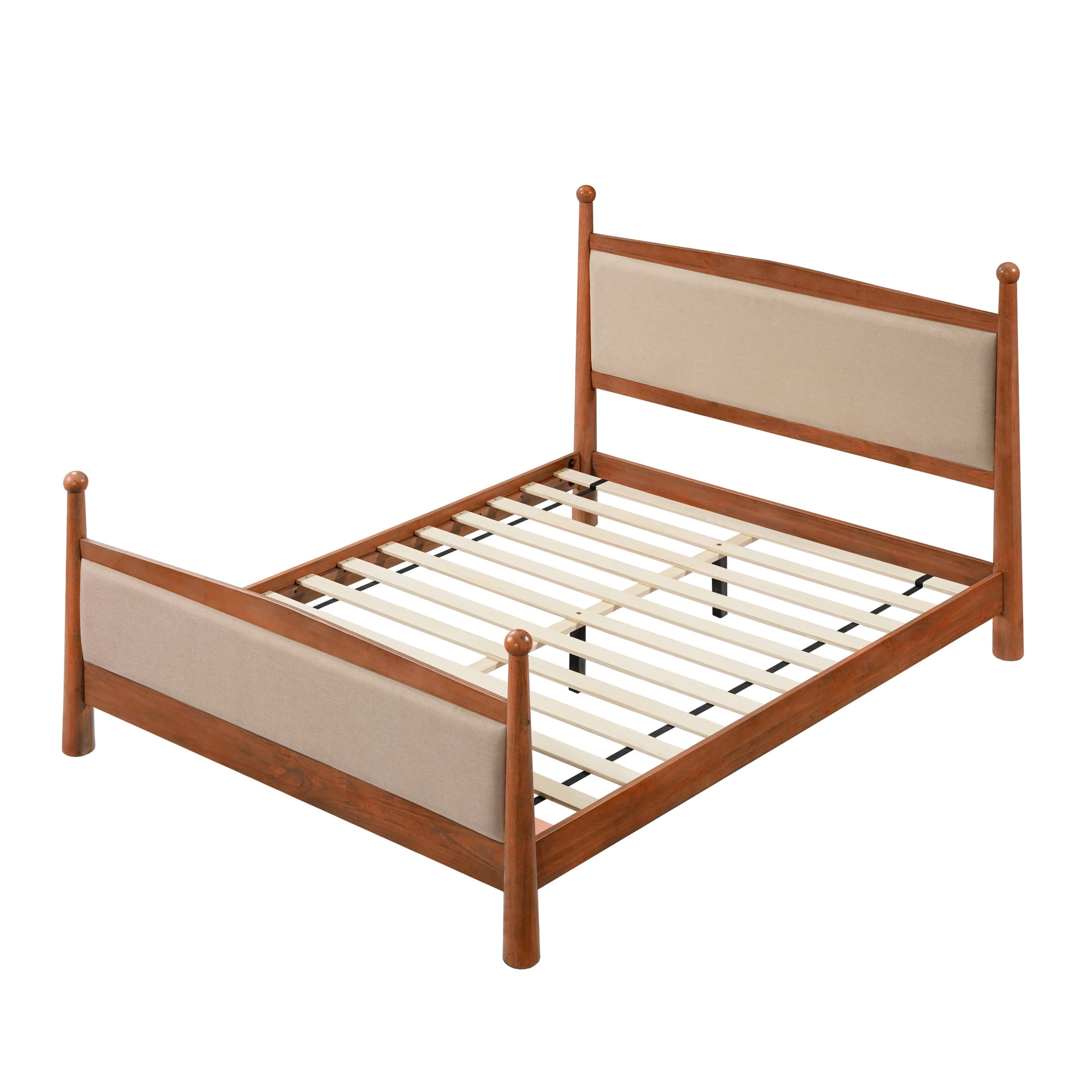 Christopher Knight Home Farmhouse Queen Platform Bed Frame with Upholstered Headboard, Cherry