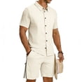 thumbnail image 4 of BLTIBY Mens 2 Piece Outfits Summer Set Short Sleeve Button Down Lapel Shirts and Shorts Beach Casual Jogging Suits with Pockets Beige XXL, 4 of 6