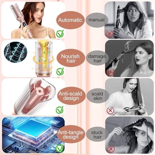 Automatic Hair Curler, Professional Auto-Rotating Curling Iron with 1-Inch Ceramic Barrel, 4 Temperature & 4 Timer Settings, Anti-Tangle & Anti-Scald Design for All Hair Types
