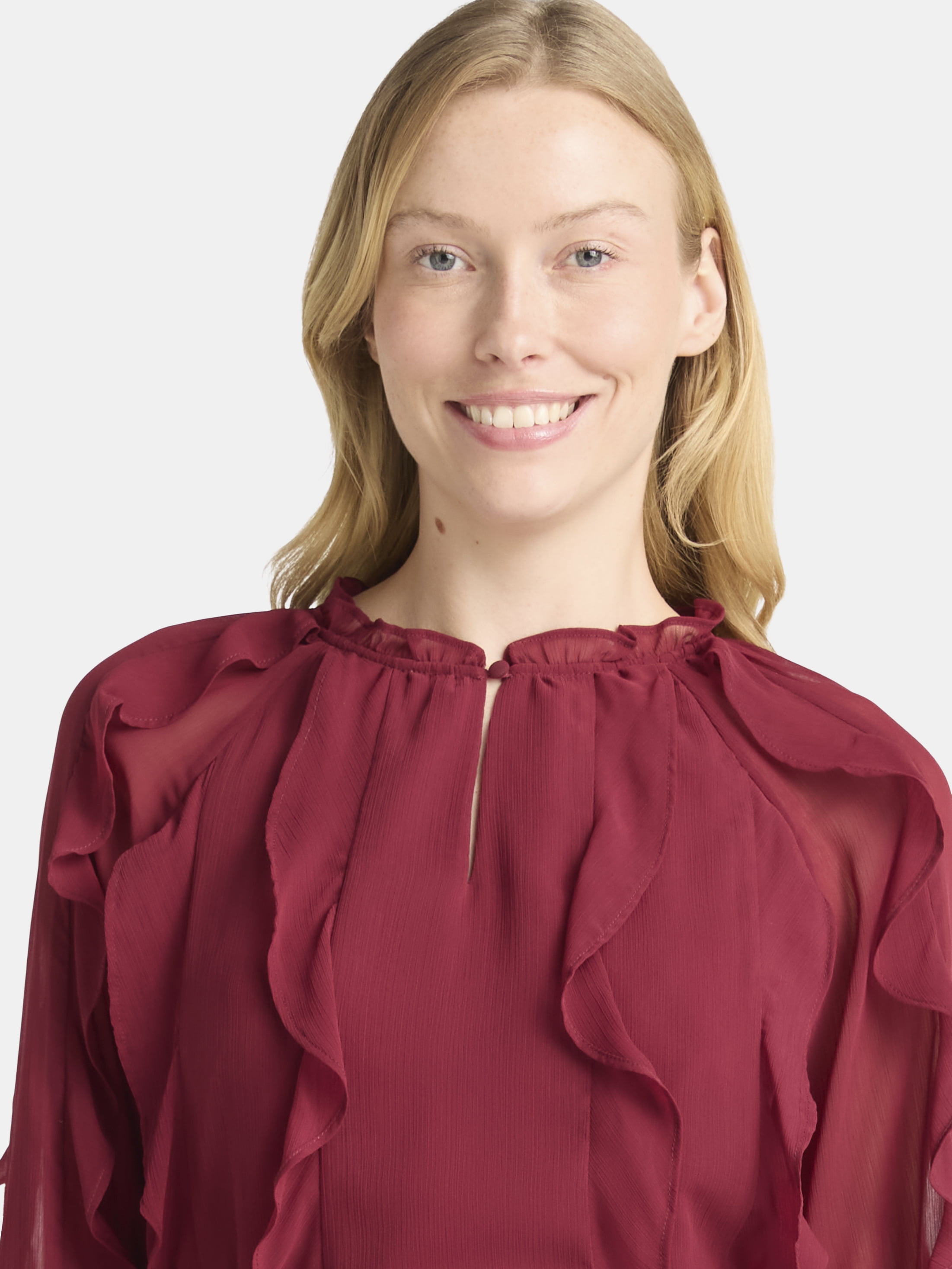Time and Tru Women's and Women's Plus Belted Ruffle Mini Dress, Sizes XS-4X