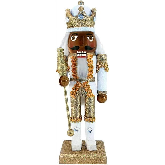 Nutcracker Ballet Gifts, King Nutcracker Christmas Ornaments, African American Wooden Figure Decoration with White and Gold Uniform for Holiday Home Decor, Ideal Xmas Ornament, 10 Inch African American Gold/White 10 in