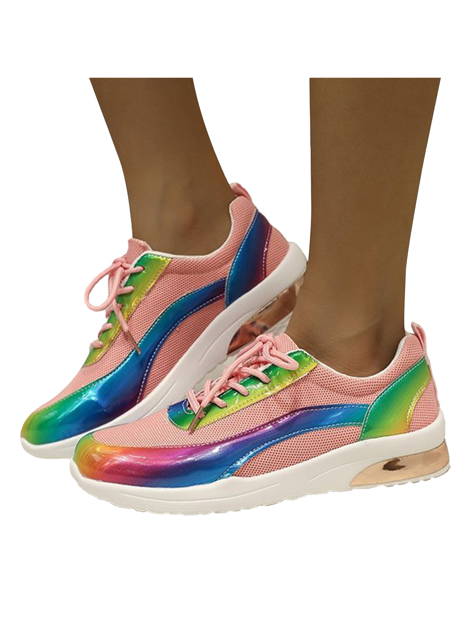 Hotsale 1Pair Rainbow Multi-Color Round Sport Shoe Unisex Lace SneakerShoel W5U4 