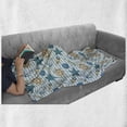 thumbnail image 6 of Nautical Soft Flannel Fleece Throw Blanket, Marine Sea Striped Background with Anchor Wheel Starfish Seashell, Cozy Plush for Indoor and Outdoor Use, 70" x 90", Blue and Apricot, by Ambesonne, 6 of 6